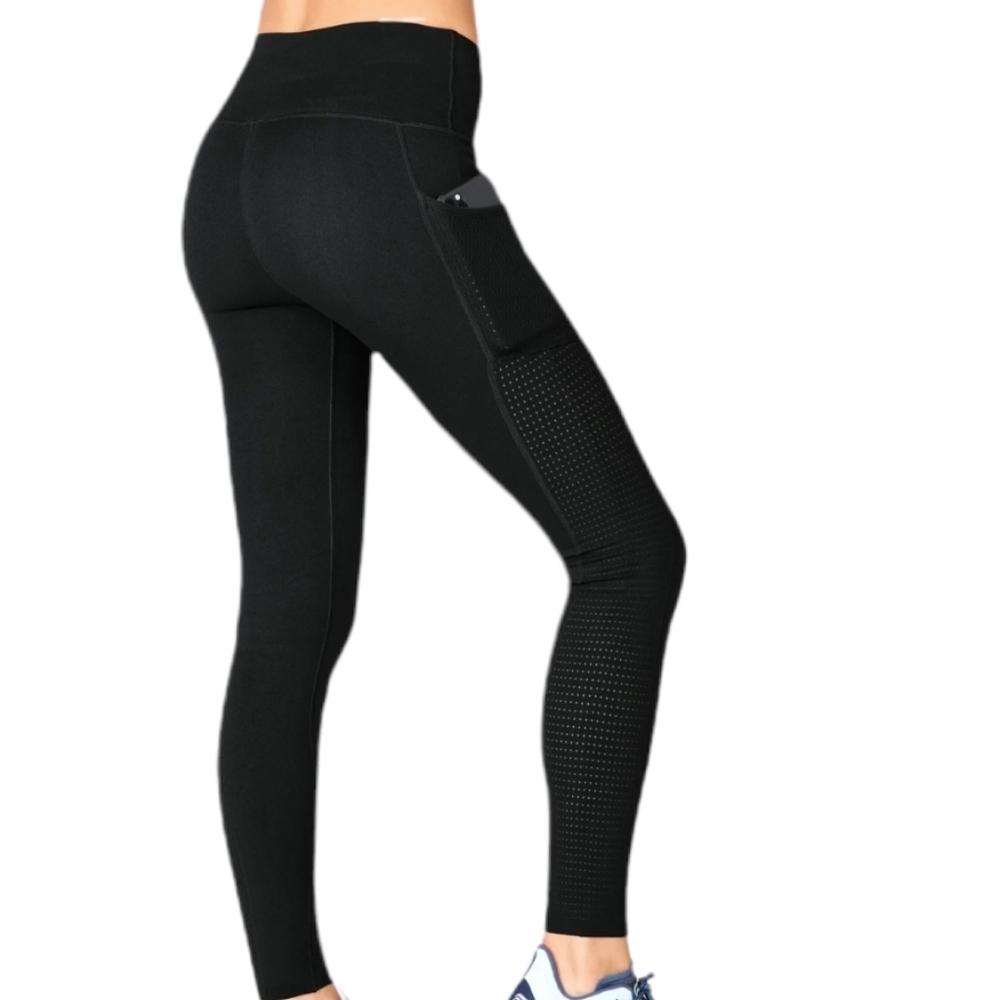 Fabletics Black High-Waisted SculptKnit Pocket Legging Perforated Side Detailing